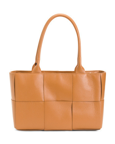 Made In Italy Leather Large Woven Satchel | TJ Maxx