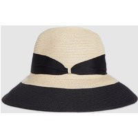 Wide Brim Straw Hat With Band - Black / One-Size | Urban Revivo