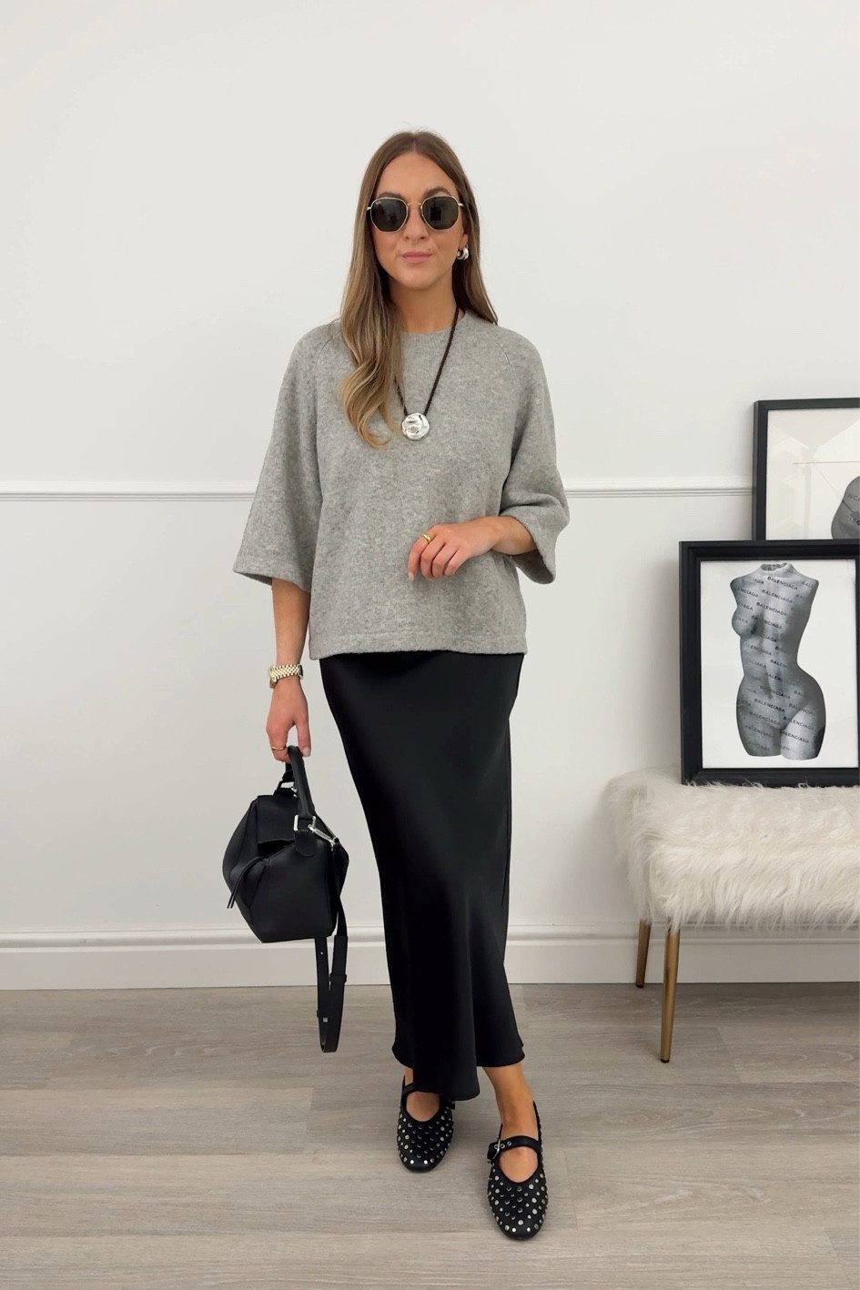 Satin midi skirt / knit t-shirt / studded ballet flats outfit 

#LTKautumn #LTKstyletip #AugustBrandSpotlight