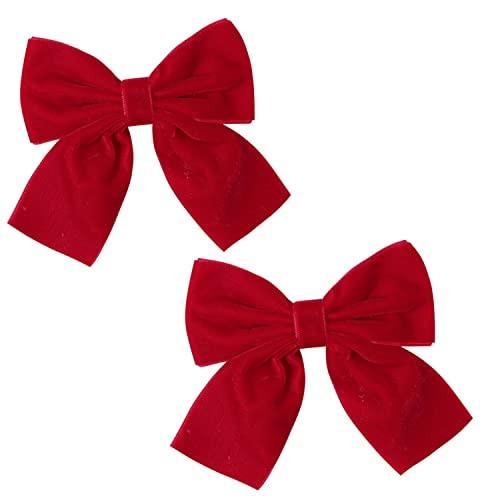 Hjiaruiky Hand-made Velvet Hair Bows Clips - Big Bows for Little Girls, Red | Amazon (US)