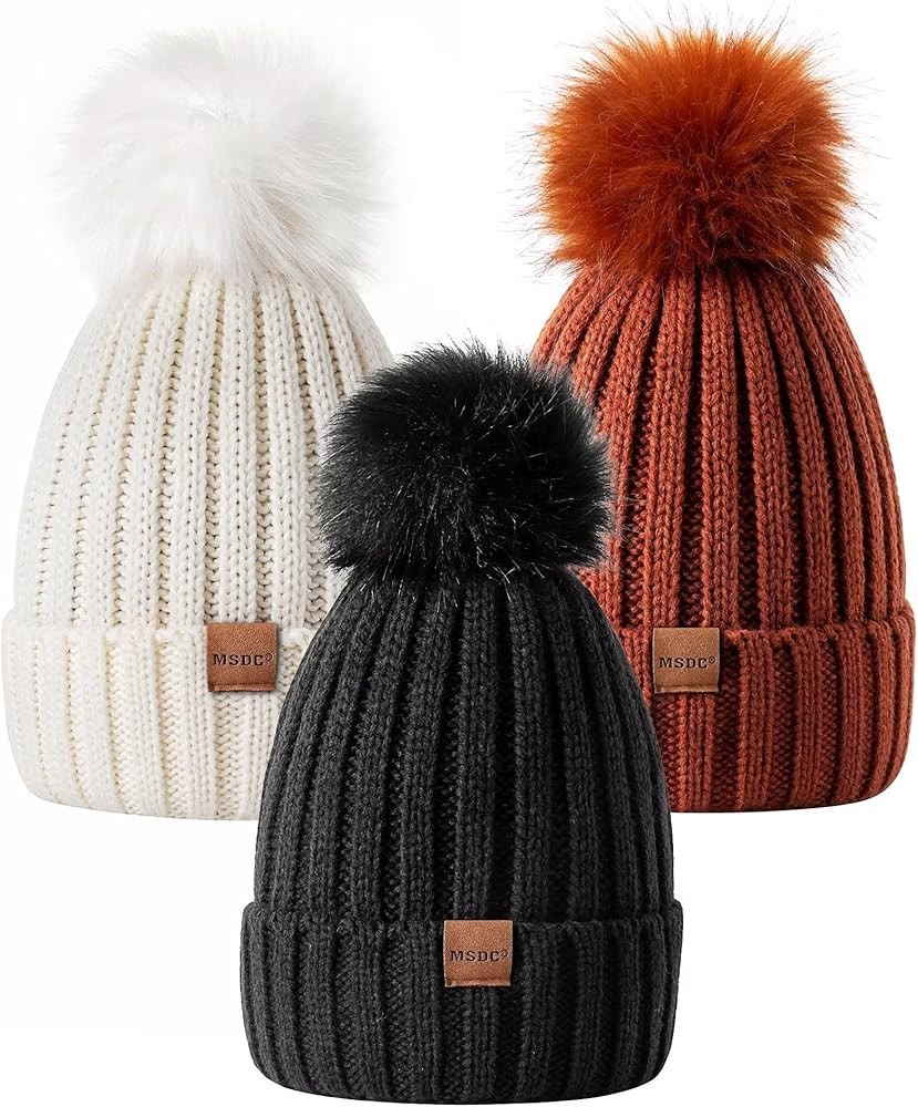 MSDC Beanie for Women with Pom Pom 3 Pack, Winter Hats for Women Fashion Knit Warm Skull Cap, Wom... | Amazon (US)
