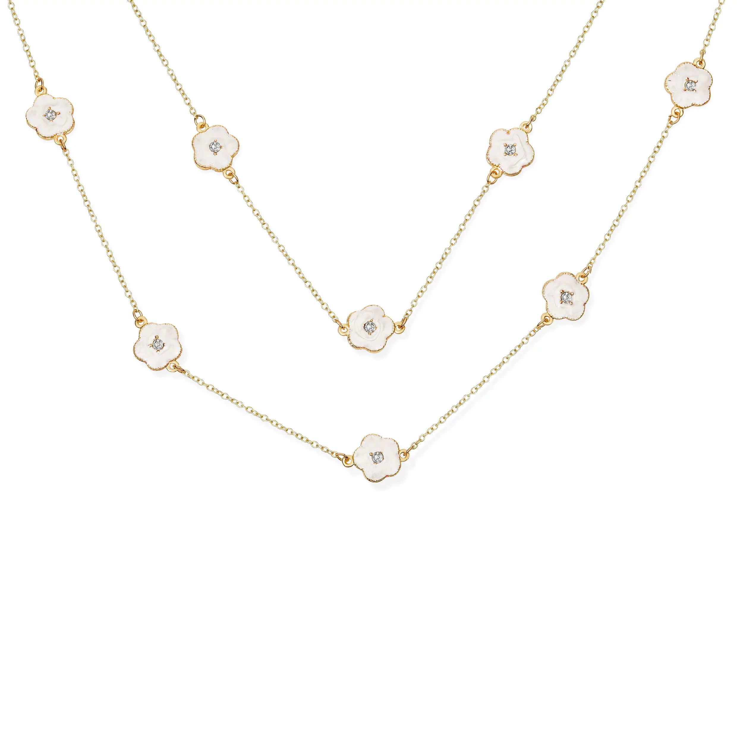 Bling Jewelry Cream Clover Flower Long Gold Plated Crystal Accent Layer Necklace - Walmart.com | Walmart (US)