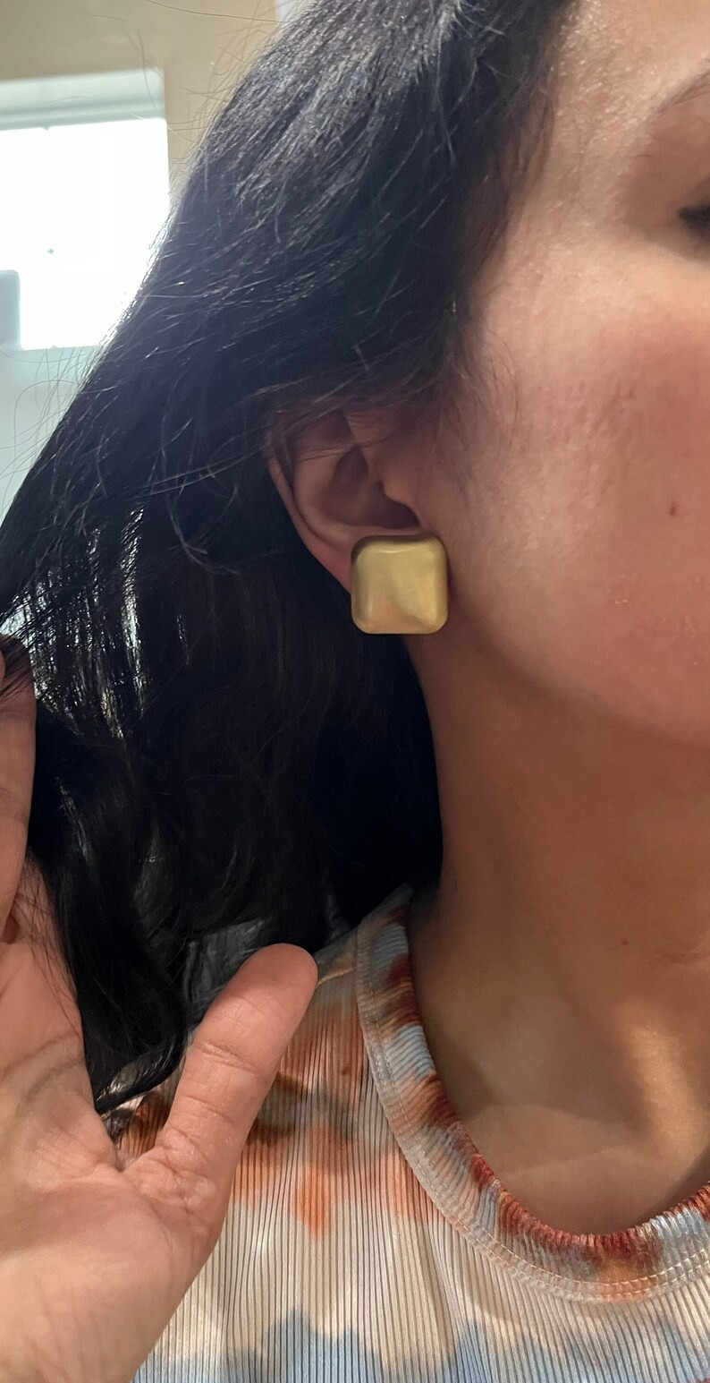 Big Gold Earrings Square Gold Studs Large Brushed Metal - Etsy | Etsy (US)