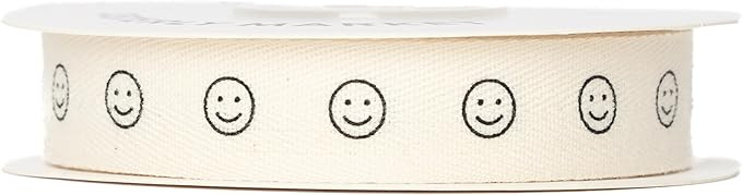 Custom Herringbone Cotton Ribbon, Natural 5/8 Inch Gift Ribbon with Smiley Face Print, 10 Yards | Amazon (US)