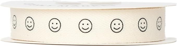 Sisterly Market Cotton Herringbone Custom Ribbon Natural 5/8” x 10 Yards (5/8'', Smiley Faces) | Amazon (US)