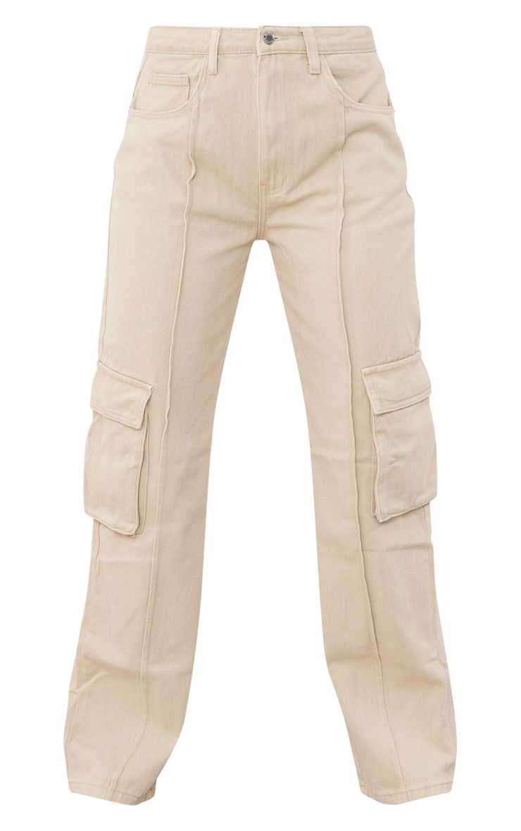 Sand Cargo Pocket Detail Baggy Boyfriend Jeans | PrettyLittleThing US