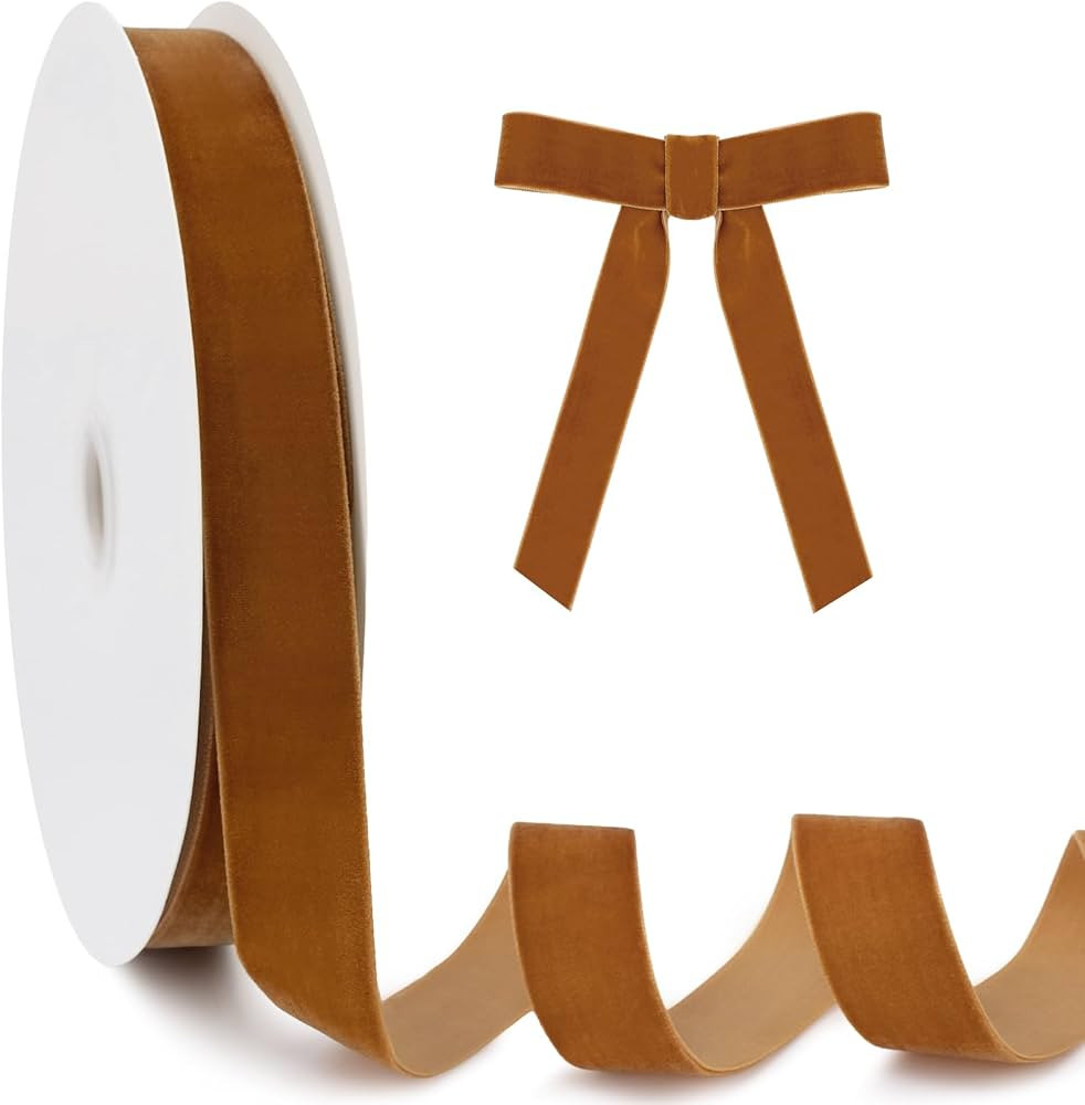 KINGLAKE Vintage Rust Velvet Ribbon - 1 Inch x 25 Yards | Amazon (US)
