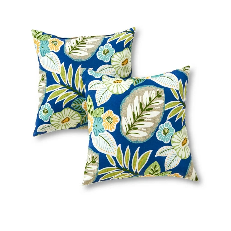 Greendale Home Fashions Marlow Blue Floral 17 in. Square Outdoor Throw Pillow (2-Pack) | Walmart (US)