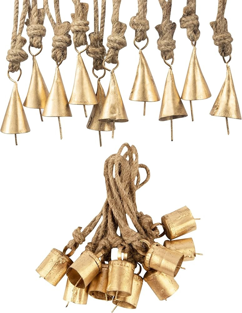 20 Pc Vintage Rustic Metal Cow Bells Christmas Decor Bells - Antique Handmade 4cm Bells, Gold Bel... | Amazon (US)