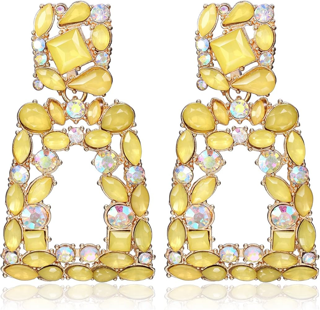 Flyonce Rectangle Dangle Earrings for Women Girls, Rhinestone Crystal Geometric Statement Earring... | Amazon (US)