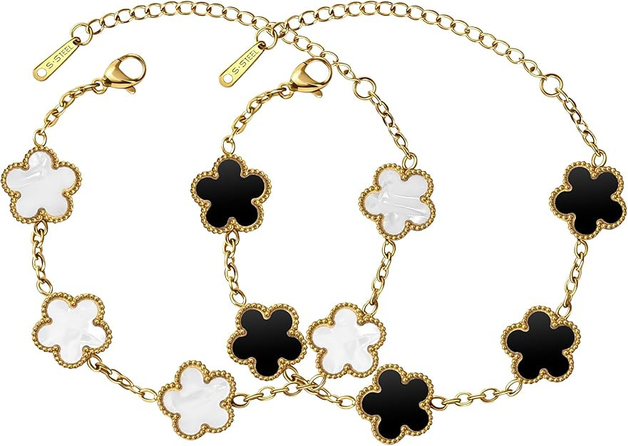 18K Gold Clover Bracelet for Women Lucky Four Leaf Clover Bracelets Flower Link Set Jewelry Gifts... | Amazon (US)