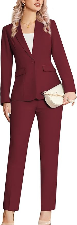 Women's 2 Piece Suit Notched Lapel One Button Slim Fit Business Office Work Tuxedo Blazer Pants S... | Amazon (US)