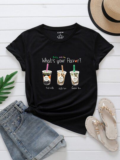 Milk Tea & Slogan Graphic Tee | SHEIN