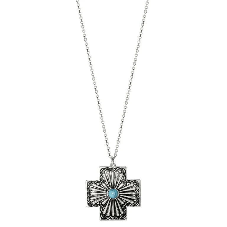 Jessica Simpson Faux Turquoise Stone Cross Necklace | Walmart (US)