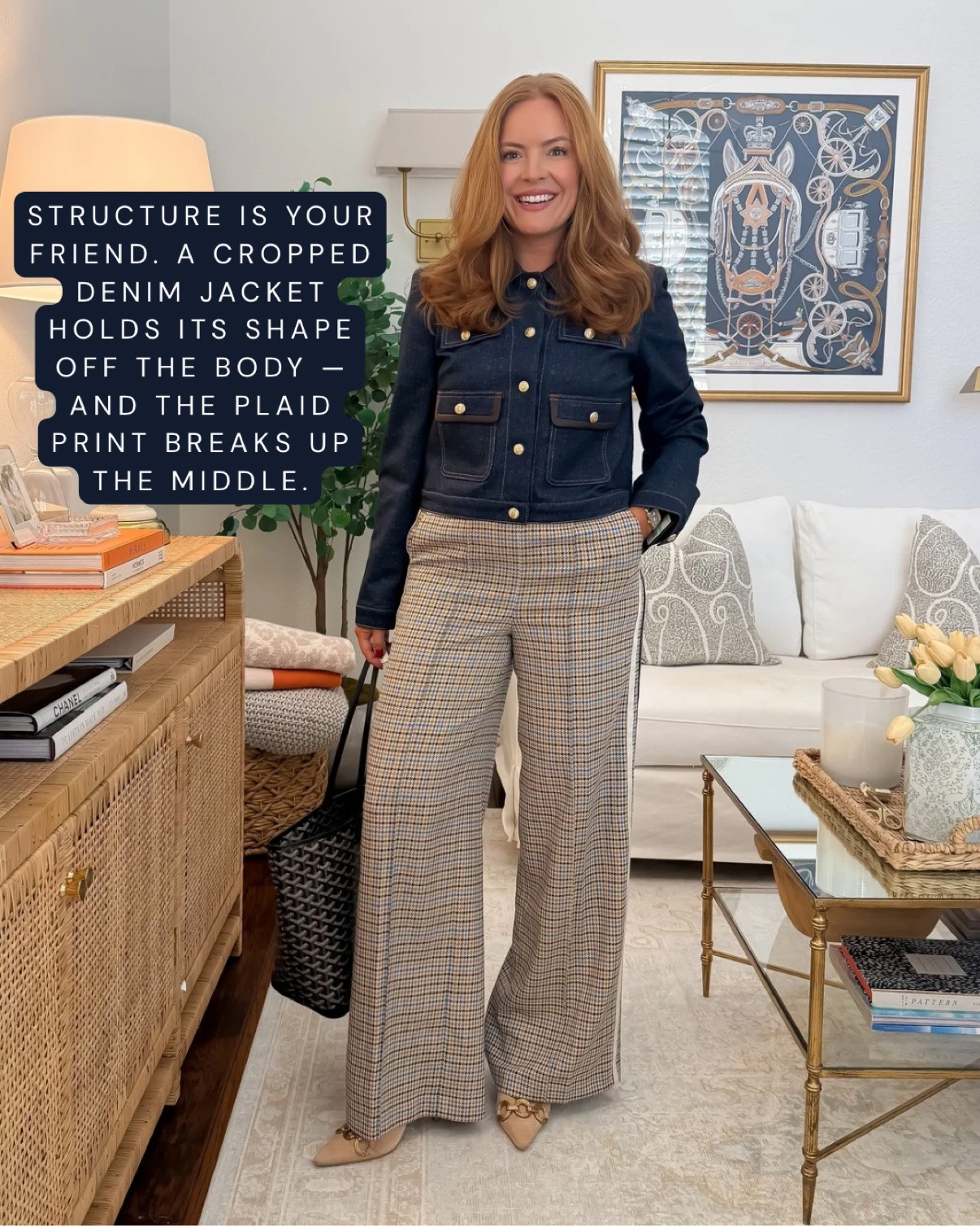 Wearing small in the jacket, medium in the pants
Structure is your friend 🤍 A cropped denim jacket holds its shape off the body, and the plaid print breaks up the middle. Wide-leg pants skim over the stomach for a fall office outfit that hides the mom pooch. Business casual workwear.
#FallWorkwear #MomStyle #OfficeOutfits #BusinessCasual

#LTKWorkwear #LTKgrwm #LTKmomlife