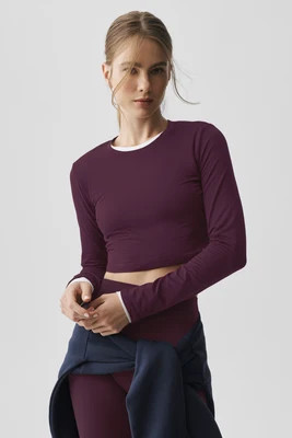 Alosoft Crop Finesse Long Sleeve Top in Rich Bordeaux, Size: 2XS | Alo Yoga