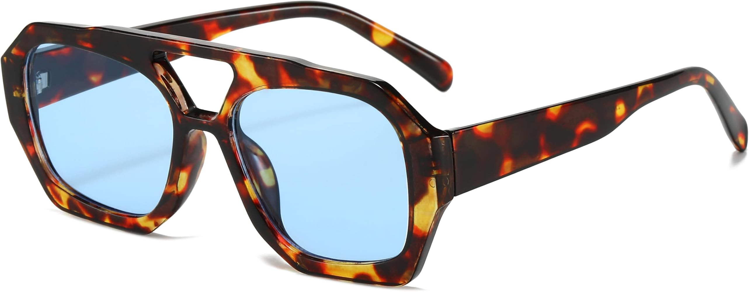 Mirkcittle Trendy Square Aviator Sunglasses for Women Men Hexagonal Thick Frame Double Bridge Des... | Amazon (US)