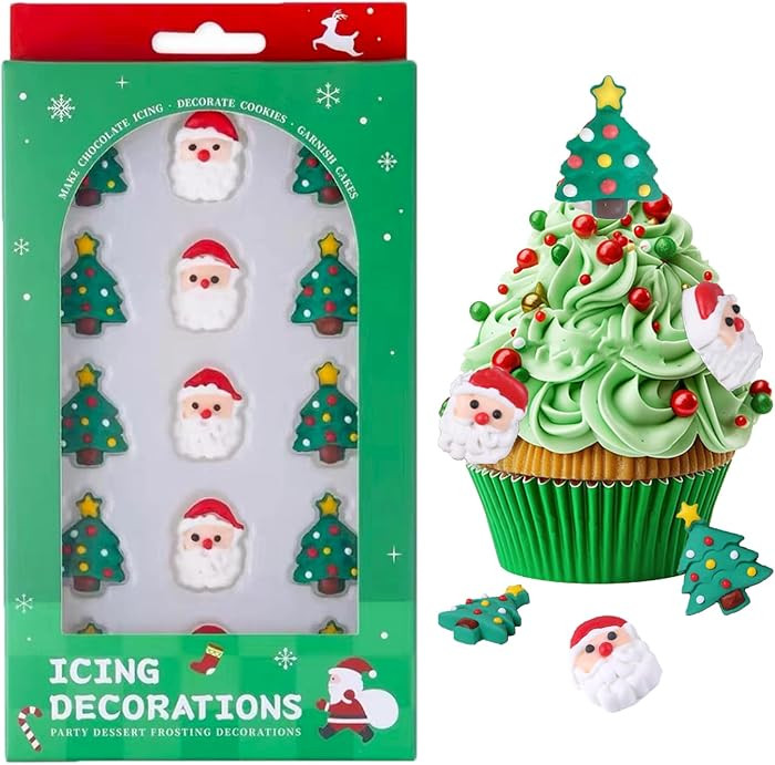 PhilaeEC 10 Pcs Christmas Tree 5 Pcs Santa Claus Mix Icing Decoration Edible Candy Sprinkle for C... | Amazon (US)
