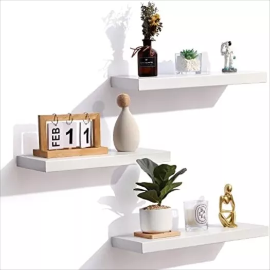HouseMila Bathroom Shelf, 2 Tier Glass Bathroom Wall Shelf with Extra 3  Hangers Floating Glass Corner