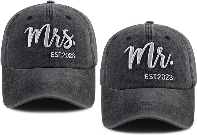 2PCS Mr and Mrs EST 2023 Hats for Men Women, Adjustable Washed Cotton 3D Embroidered Gifts Baseba... | Amazon (US)