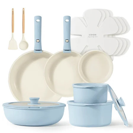 Carote 18 Pcs Nonstick Cookware Set, Pots and Pans with Detachable Handles, Dishwasher/Oven Safe, Induction Compatible, Stackable Kitchen Cookware, Blue | Walmart (US)
