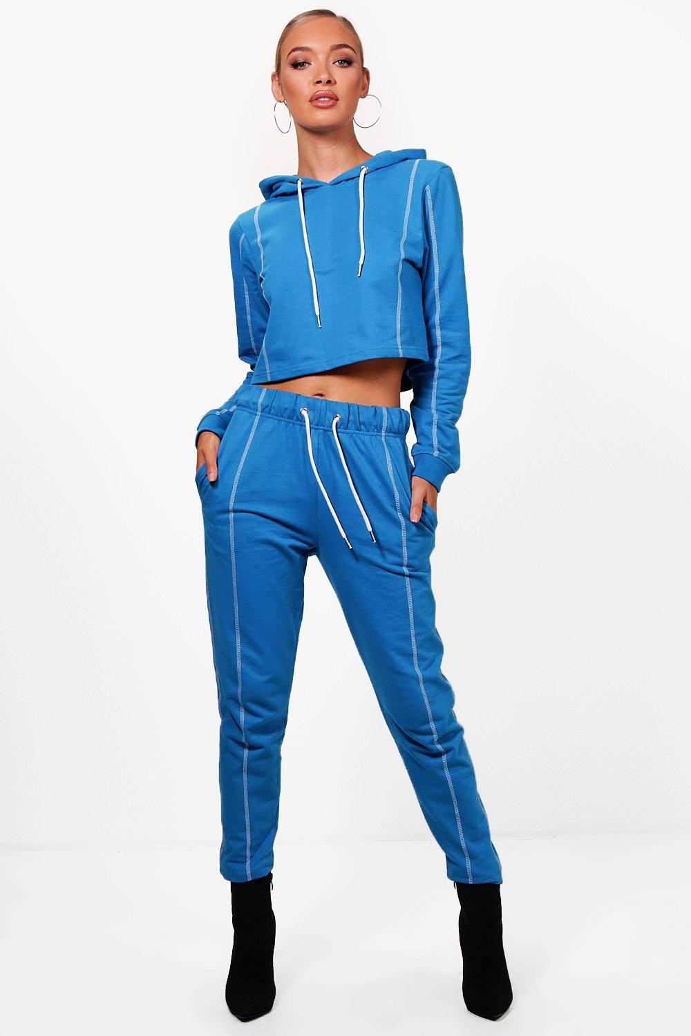 Steph Athleisure Seam Detail Crop Hooded Tracksuit | Boohoo.com (US & CA)