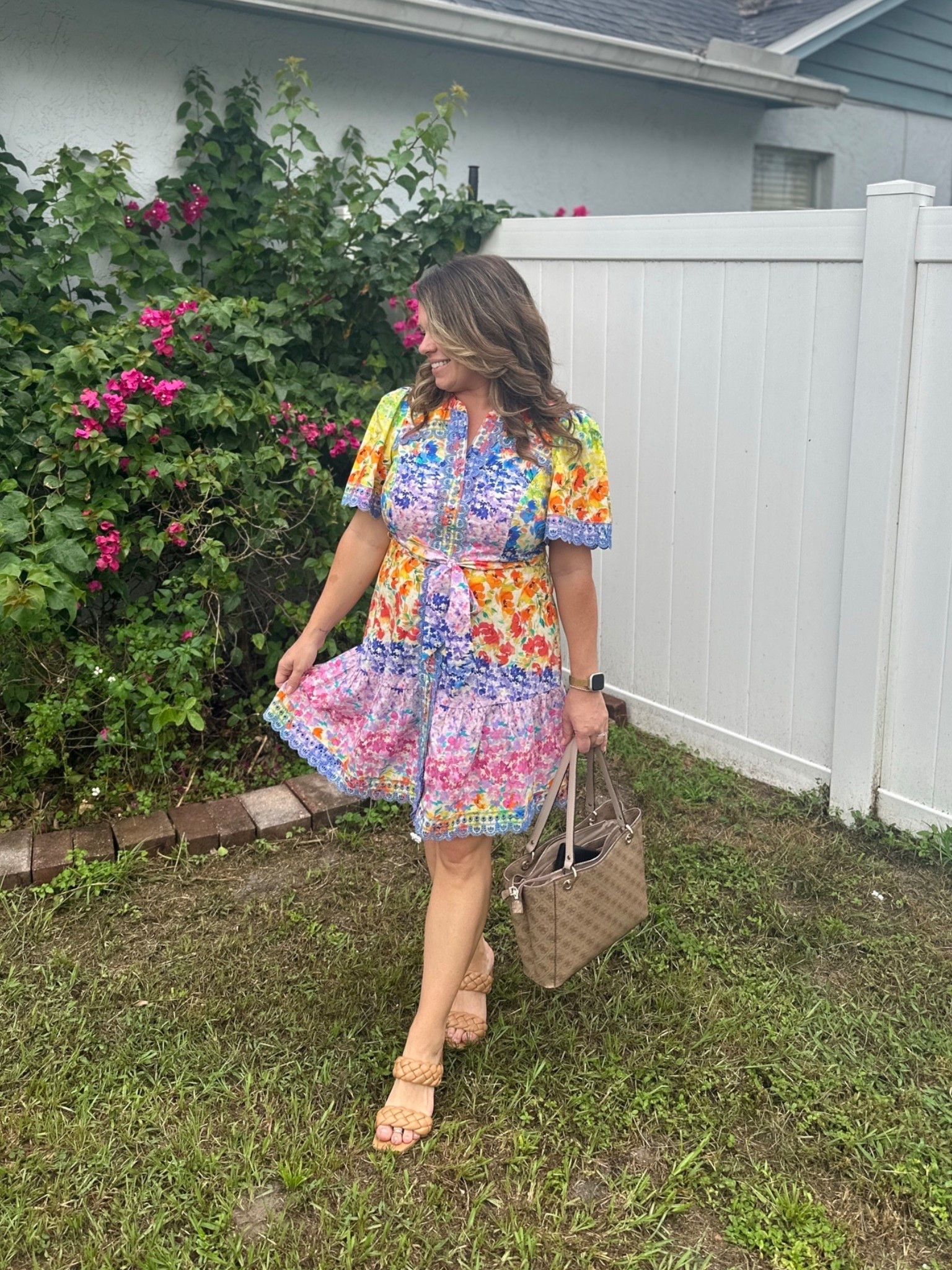 The material is so luxurious and lightweight on this fun summery bright dress. It fits so flatteringly on my Apple/hourglass body shape and fits true to size.

#LTKMidsize #LTKootd #LTKmomlife