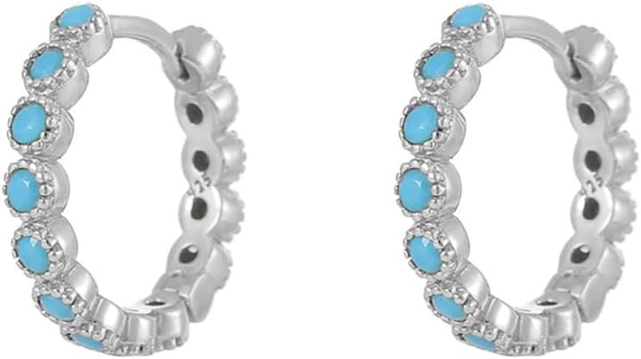 Cute Turquoise Huggie Hoop Small Earrings for Women Cartilage 925 Sterling Silver Beaded Hypoalle... | Amazon (US)