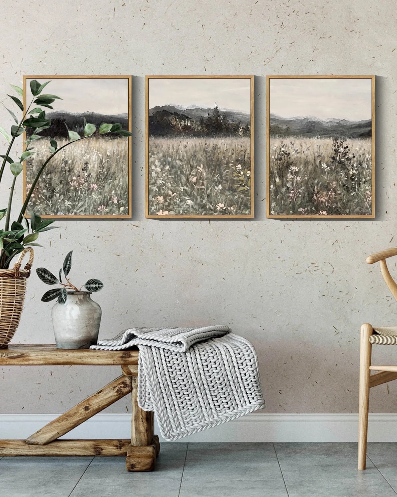 Vintage 11x14in3pcs Natural Framed Landscape Wall Art Prairie in Full Bloom Wall Prints Classic R... | Walmart (US)