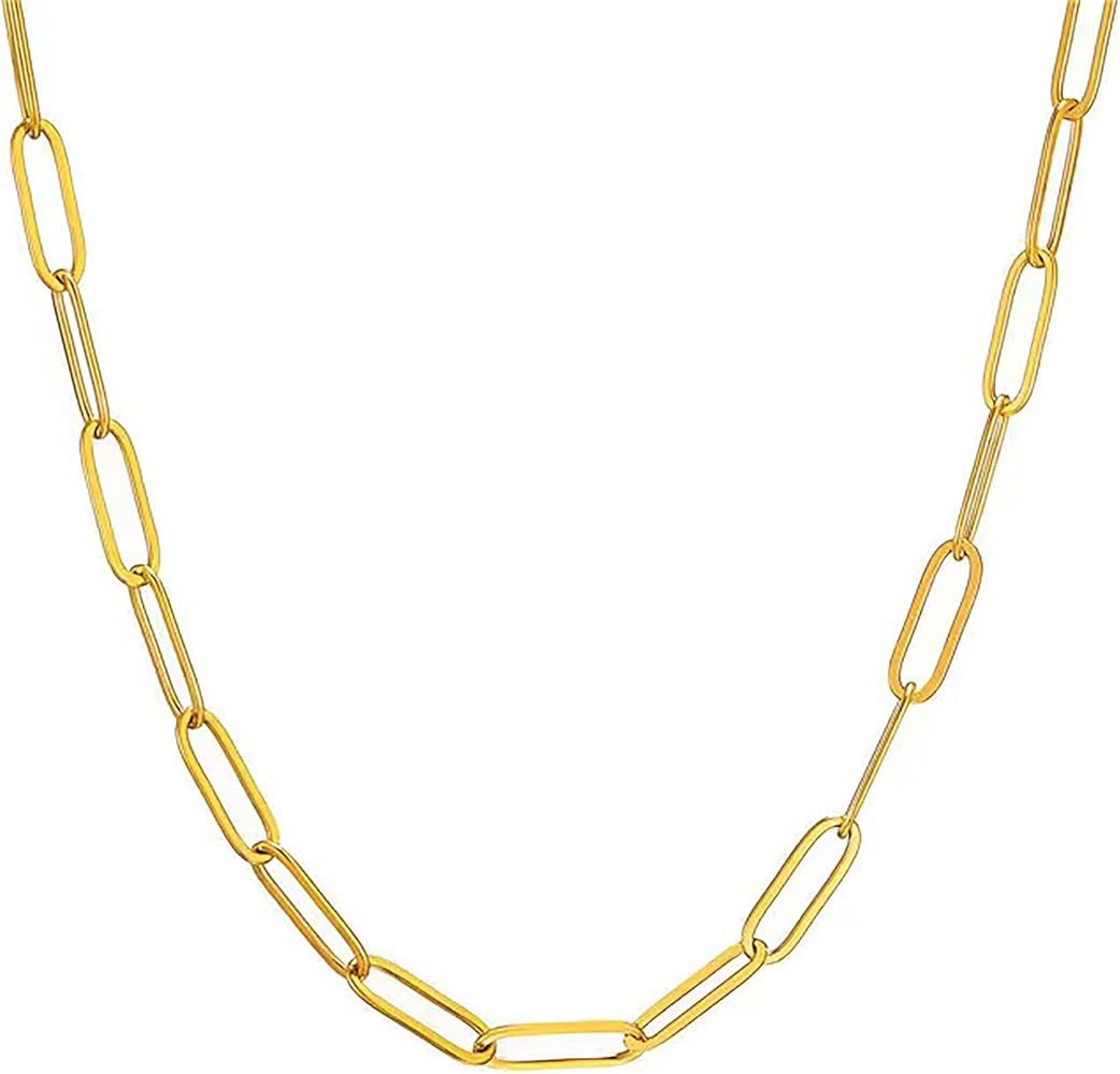 18K Gold Plated Paperclip Chain Necklace 3.0MM Gold Necklace, PICKBEAU Chain Link Necklace for Me... | Amazon (US)