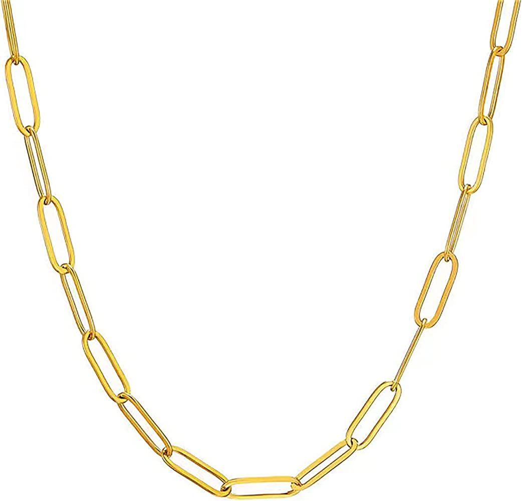 18K Gold Plated Paperclip Chain Necklace 3.0MM Gold Necklace, PICKBEAU Chain Link Necklace for Me... | Amazon (US)