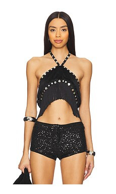 Jaded London Fringe Button Cross Over Top in Black from Revolve.com | Revolve Clothing (Global)