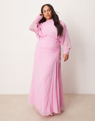 ASOS DESIGN Curve blouson ruched detail maxi dress in pink | ASOS (Global)