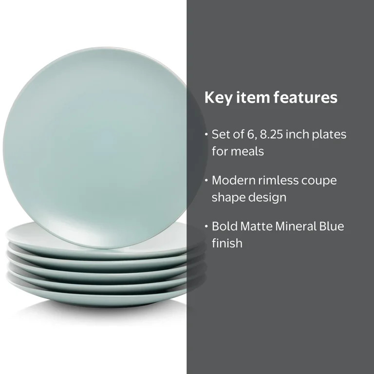 10 Strawberry Street Wazee Matte 8.25" Coupe Salad Plate, Set of 6, Mineral Blue | Walmart (US)