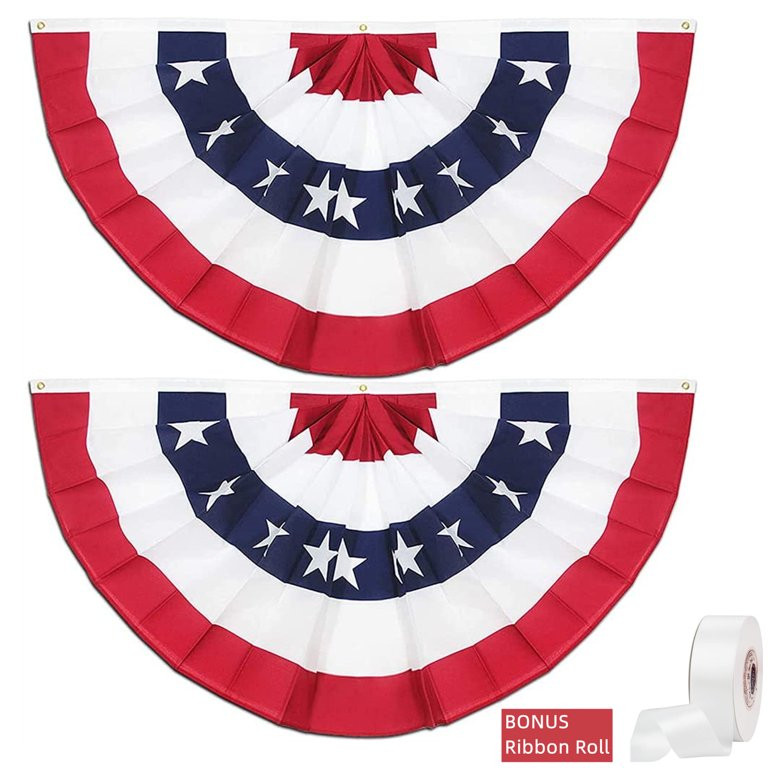 USA Fan Flag, Happiwiz 2 Pack 1.5 x 3 FT Pleated American US Bunting Flag Patriotic Half Fan Bann... | Walmart (US)