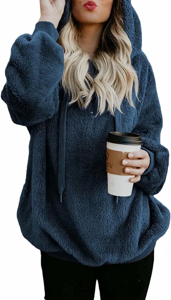 Dokotoo Womens 2023 Fashion Fuzzy Warm Casual Loose Hooded Sweatshirt Hoodies with Pockets Outerw... | Amazon (US)
