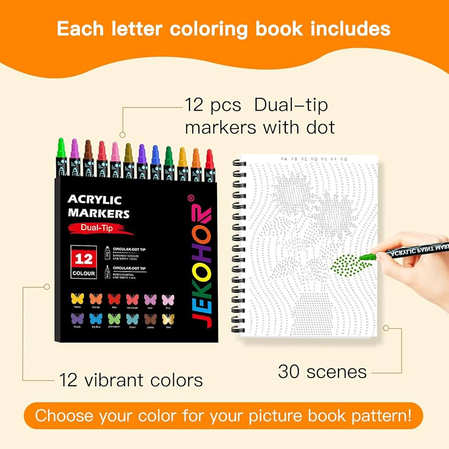 Coloring Book,Dot By Letter Art Meditations with 12 PCS Acrylic Markers,Mindfulness Adult Colorin... | Amazon (US)