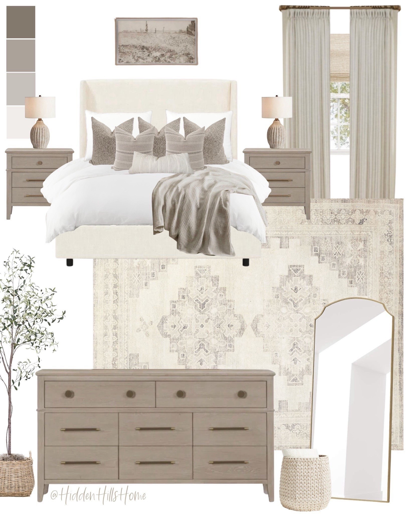 Master bedroom decor mood board! Bedroom design ideas, bedroom inspiration, home decor Inspo, neutral bedroom decor #bedroom