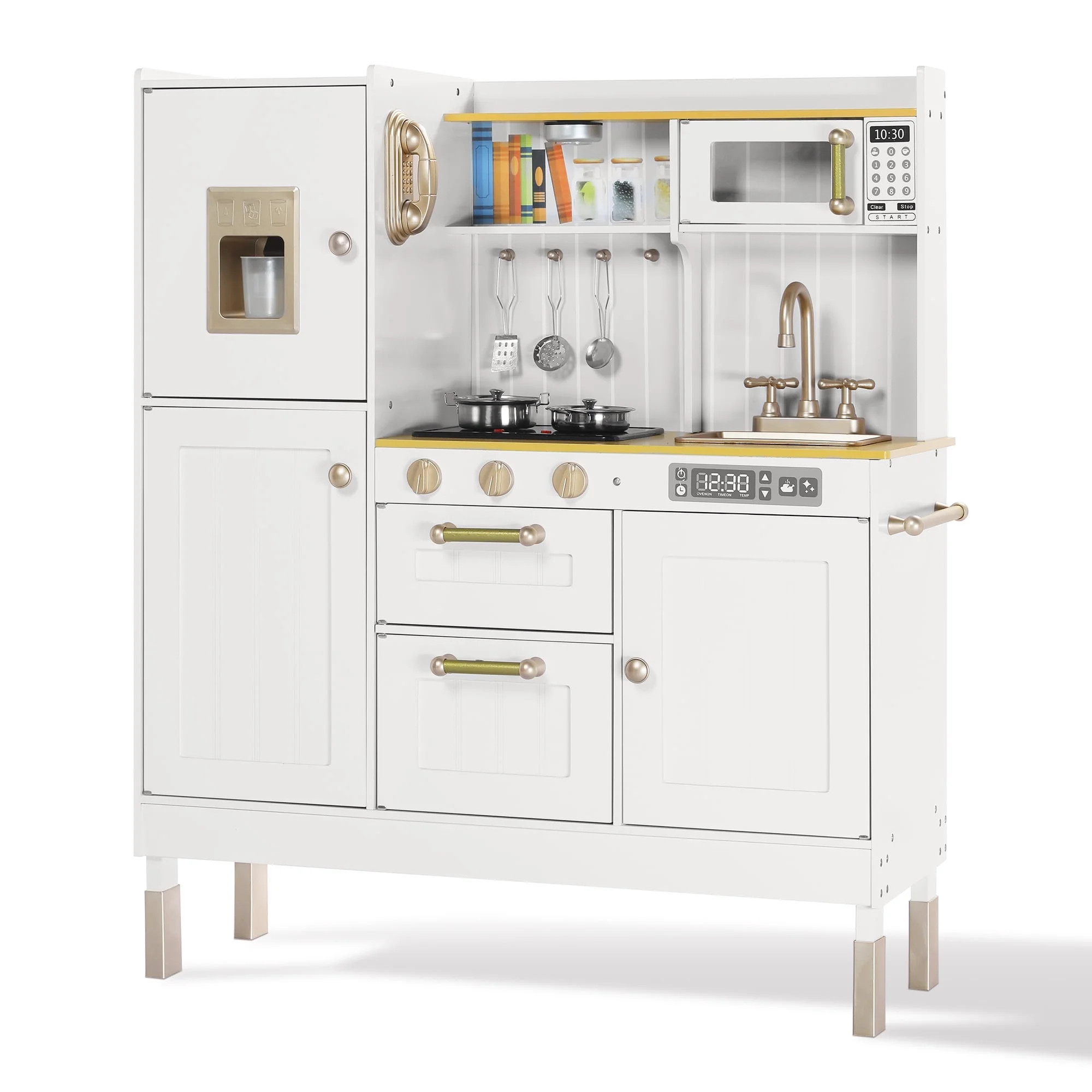 AILEEKISS Wood Kids Play Kitchen, Pretend Toy Kitchen Playset for Children with Sounds, White | Walmart (US)