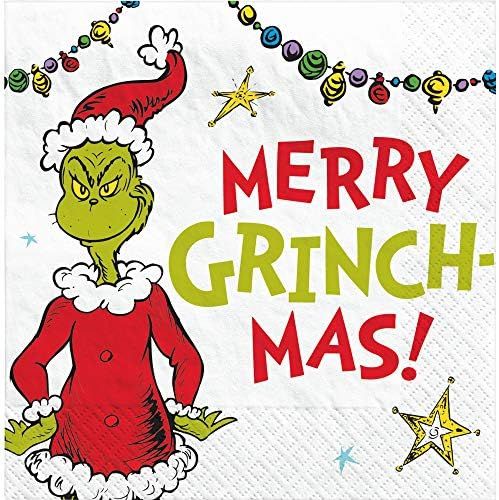 "Merry Grinchmas" Beverage Napkins, 5" x 5" - 16 Pcs. | Amazon (US)