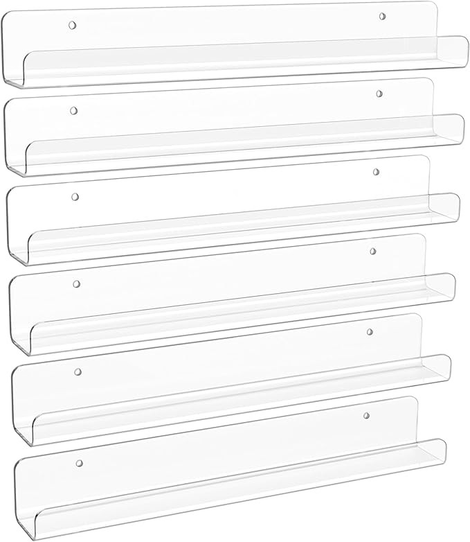 upsimples 6 Pack Clear Acrylic Shelves, 12" Nursery Book Shelves for Wall, Floating Bookshelf for... | Amazon (US)