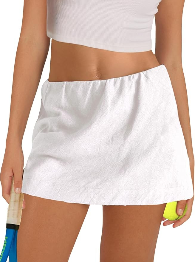 Gozoloma Womens Cotton Linen Skorts Casual Cute A-Line Mini Skirts with Ruffle Inner Waistband | Amazon (US)