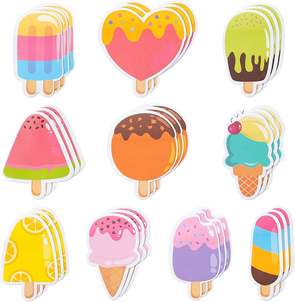 30 Pack Ice Cream Sticky Notes, Total 600 Sheets, Assorted Summer Fruit Popsicle Sticks Self Stic... | Amazon (US)