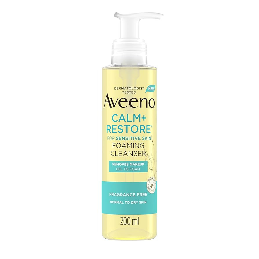 Aveeno Face CALM+RESTORE® Foaming Cleanser, Removes Makeup + Waterproof Mascara, Gel to Foam, Fo... | Amazon (UK)