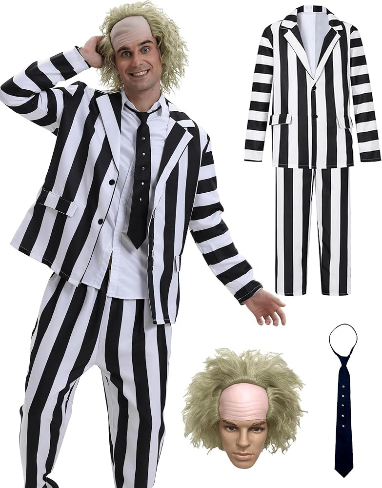 5 Pcs Men's Beetle 2024 Movie Juice Black and White Striped Suit Halloween Cosplay Costume Access... | Amazon (US)