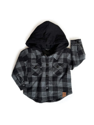 Little Bipsy Hooded Flannel - Pewter | Brynlee + Briggs Children’s Boutique