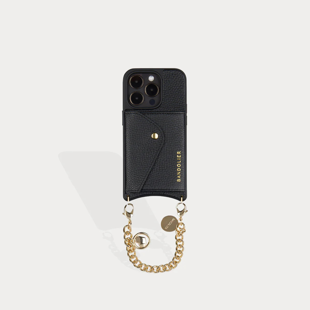 Charm Pebble Leather Wristlet- Black/Gold | Bandolier