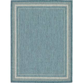 Outdoor Soft Border Teal 9' 0 x 12' 0 Area Rug | The Home Depot