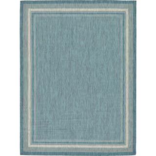 Outdoor Soft Border Teal 9' 0 x 12' 0 Area Rug | The Home Depot
