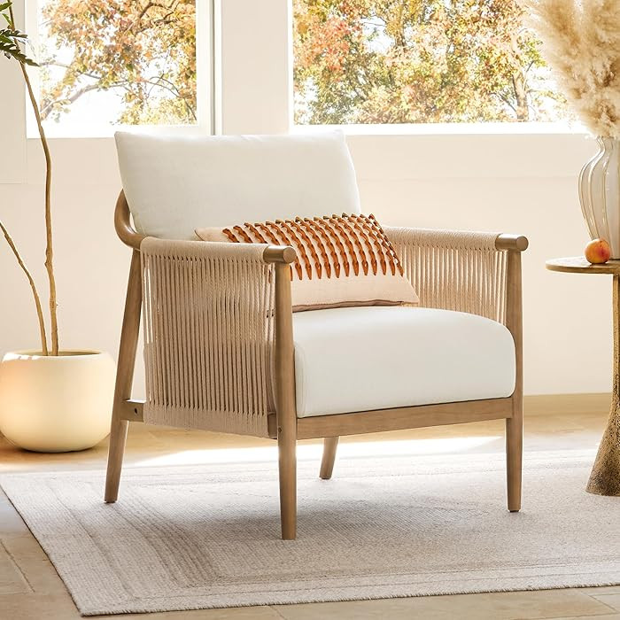 CHITA Braid Accent Chair, Modern Armchair with Solid Wooden Armrest for Living Room and Bedroom, ... | Amazon (US)